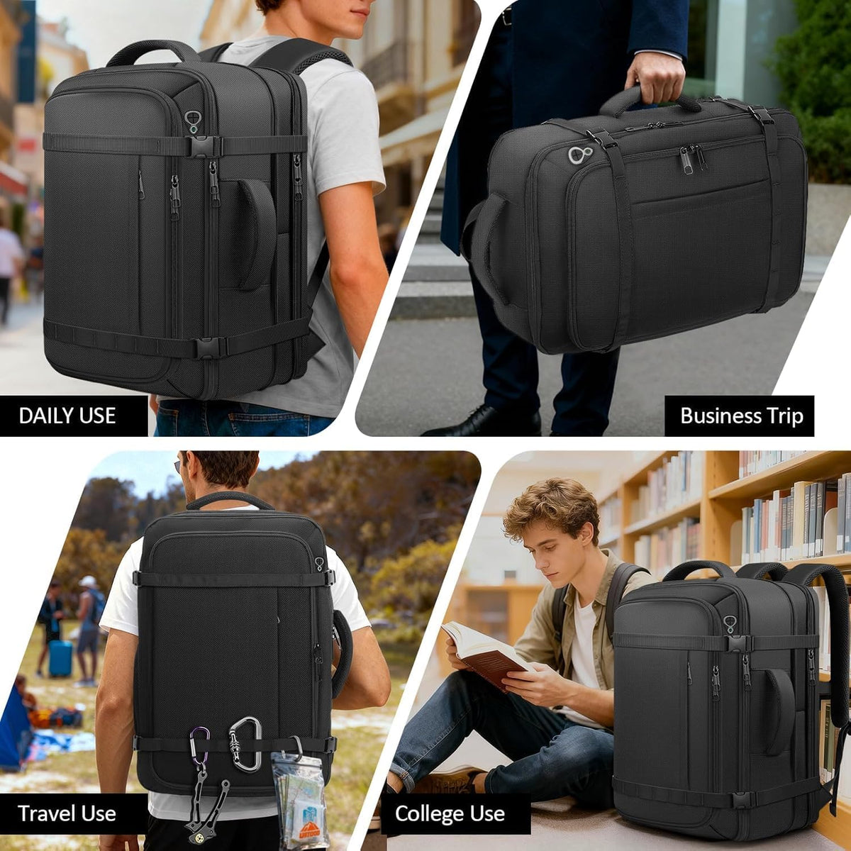 Roomy Carry On Backpack, Expandable Large Capacity Travel Backpack 1-7 Days with LifetimeWarranty,Fits18.4" Laptop,Water Resistant Anti Theft Carry on Laptop Backpack for Men Women,Flight Travel,Black