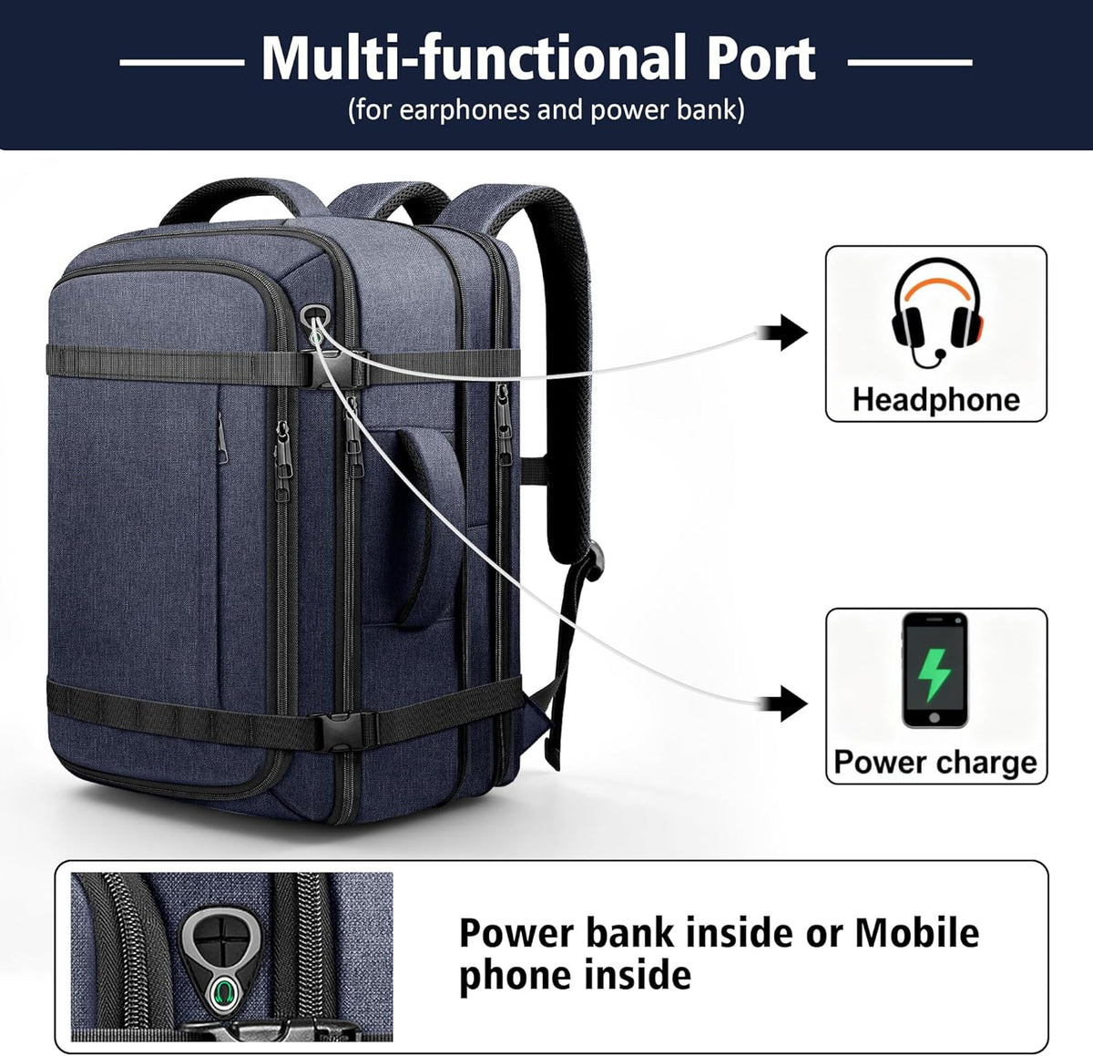 Roomy Carry On Backpack, Expandable Large Capacity Travel Backpack 1-7 Days with LifetimeWarranty,Fits18.4" Laptop,Water Resistant Anti Theft Carry on Laptop Backpack for Men Women,Flight Travel,Black