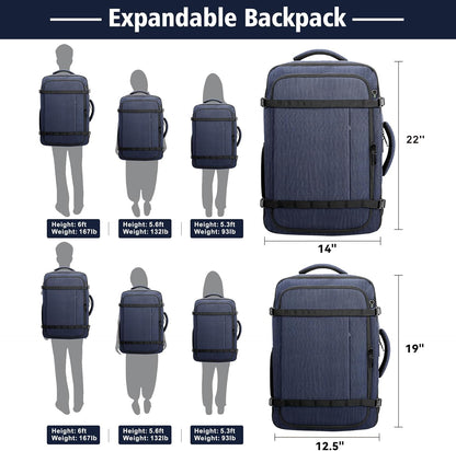 Roomy Carry On Backpack, Expandable Large Capacity Travel Backpack 1-7 Days with LifetimeWarranty,Fits18.4" Laptop,Water Resistant Anti Theft Carry on Laptop Backpack for Men Women,Flight Travel,Black