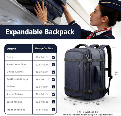 Roomy Carry On Backpack, Expandable Large Capacity Travel Backpack 1-7 Days with LifetimeWarranty,Fits18.4" Laptop,Water Resistant Anti Theft Carry on Laptop Backpack for Men Women,Flight Travel,Black