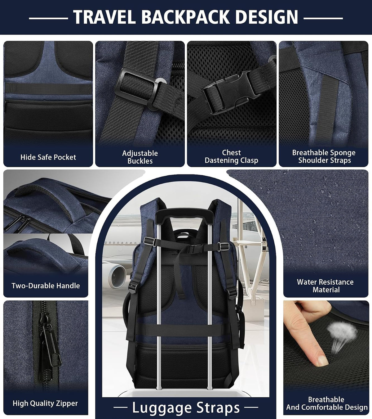 Roomy Carry On Backpack, Expandable Large Capacity Travel Backpack 1-7 Days with LifetimeWarranty,Fits18.4" Laptop,Water Resistant Anti Theft Carry on Laptop Backpack for Men Women,Flight Travel,Black