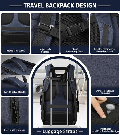 Roomy Carry On Backpack, Expandable Large Capacity Travel Backpack 1-7 Days with LifetimeWarranty,Fits18.4" Laptop,Water Resistant Anti Theft Carry on Laptop Backpack for Men Women,Flight Travel,Black