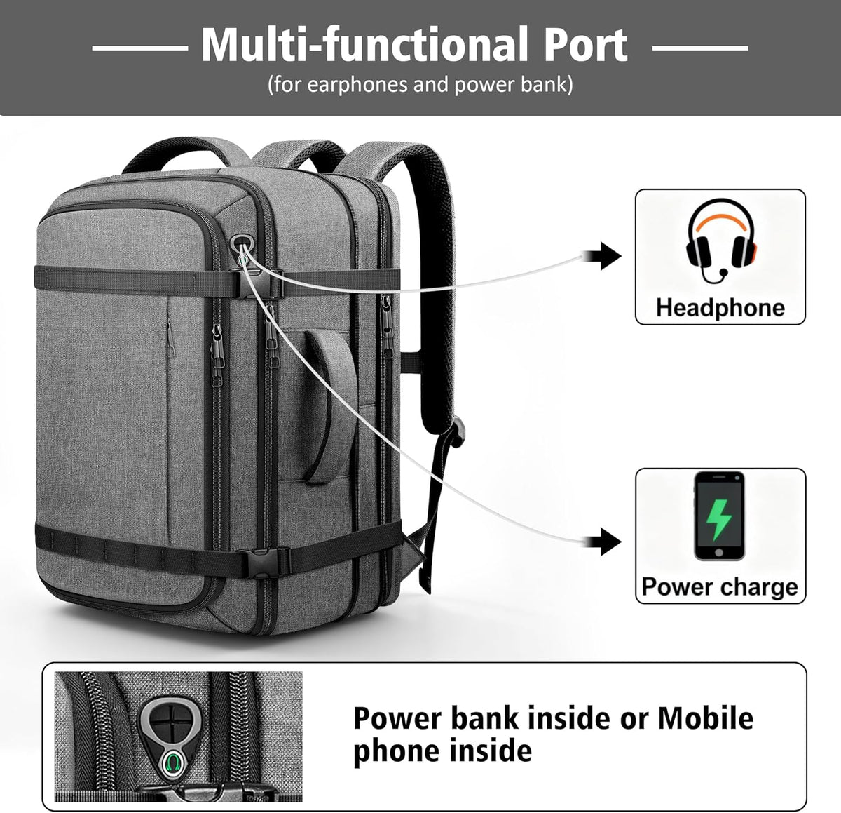 Roomy Carry On Backpack, Expandable Large Capacity Travel Backpack 1-7 Days with LifetimeWarranty,Fits18.4" Laptop,Water Resistant Anti Theft Carry on Laptop Backpack for Men Women,Flight Travel,Black