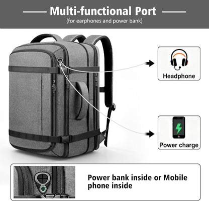 Roomy Carry On Backpack, Expandable Large Capacity Travel Backpack 1-7 Days with LifetimeWarranty,Fits18.4" Laptop,Water Resistant Anti Theft Carry on Laptop Backpack for Men Women,Flight Travel,Black