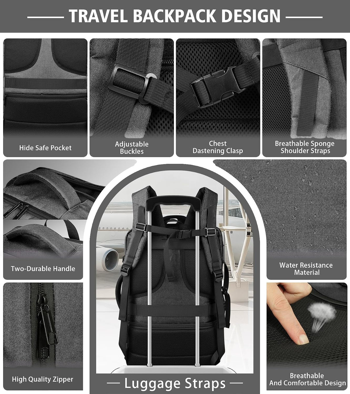 Roomy Carry On Backpack, Expandable Large Capacity Travel Backpack 1-7 Days with LifetimeWarranty,Fits18.4" Laptop,Water Resistant Anti Theft Carry on Laptop Backpack for Men Women,Flight Travel,Black