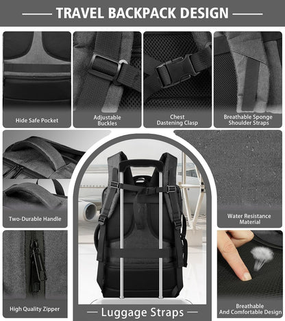 Roomy Carry On Backpack, Expandable Large Capacity Travel Backpack 1-7 Days with LifetimeWarranty,Fits18.4" Laptop,Water Resistant Anti Theft Carry on Laptop Backpack for Men Women,Flight Travel,Black