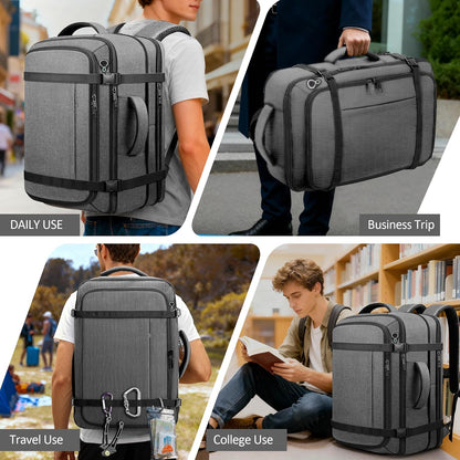 Roomy Carry On Backpack, Expandable Large Capacity Travel Backpack 1-7 Days with LifetimeWarranty,Fits18.4" Laptop,Water Resistant Anti Theft Carry on Laptop Backpack for Men Women,Flight Travel,Black
