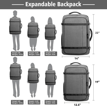 Roomy Carry On Backpack, Expandable Large Capacity Travel Backpack 1-7 Days with LifetimeWarranty,Fits18.4" Laptop,Water Resistant Anti Theft Carry on Laptop Backpack for Men Women,Flight Travel,Black