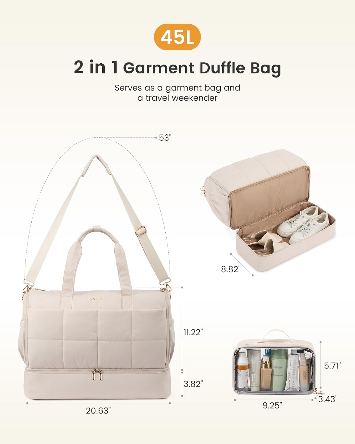 Garment Bags for Travel,Convertible Garment Bag for Women with Shoe Pouch,Carry on Duffel Bag with Toiletry Bag, 2 in 1 Hanging Suitcase Suit Bag,Waterproof Weekender Bags for Business Trip
