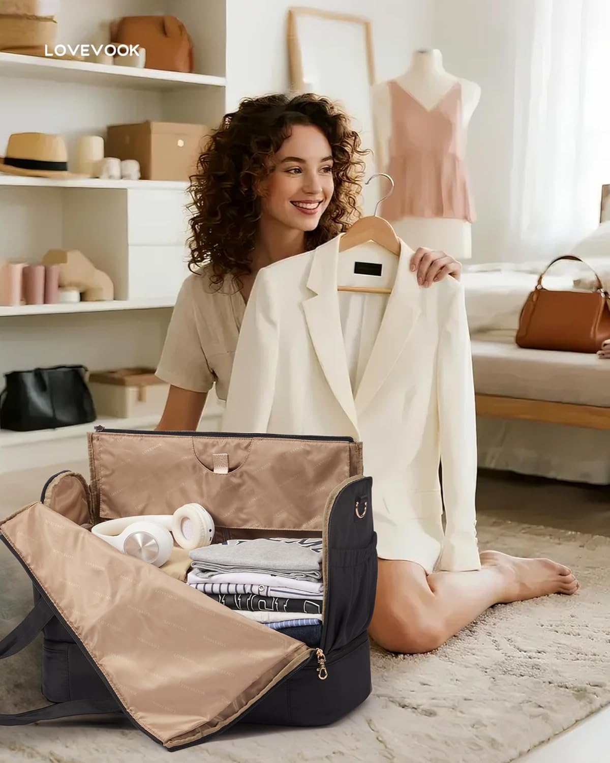 Garment Bags for Travel,Convertible Garment Bag for Women with Shoe Pouch,Carry on Duffel Bag with Toiletry Bag, 2 in 1 Hanging Suitcase Suit Bag,Waterproof Weekender Bags for Business Trip