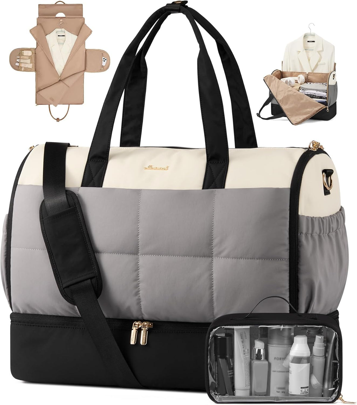 Garment Bags for Travel,Convertible Garment Bag for Women with Shoe Pouch,Carry on Duffel Bag with Toiletry Bag, 2 in 1 Hanging Suitcase Suit Bag,Waterproof Weekender Bags for Business Trip