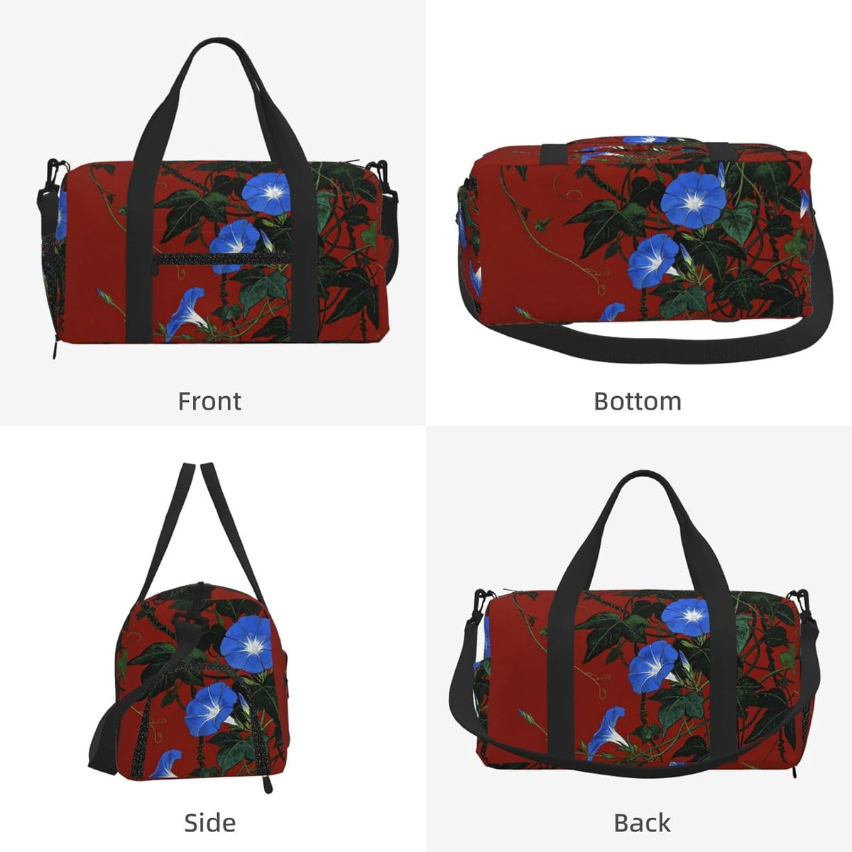 Red Green Flower Duffel Bag with Shoe Compartment-Sports Gym Weekender for Men Women, Waterproof Travel Tote with Wet Pocket for Dirty Shoes