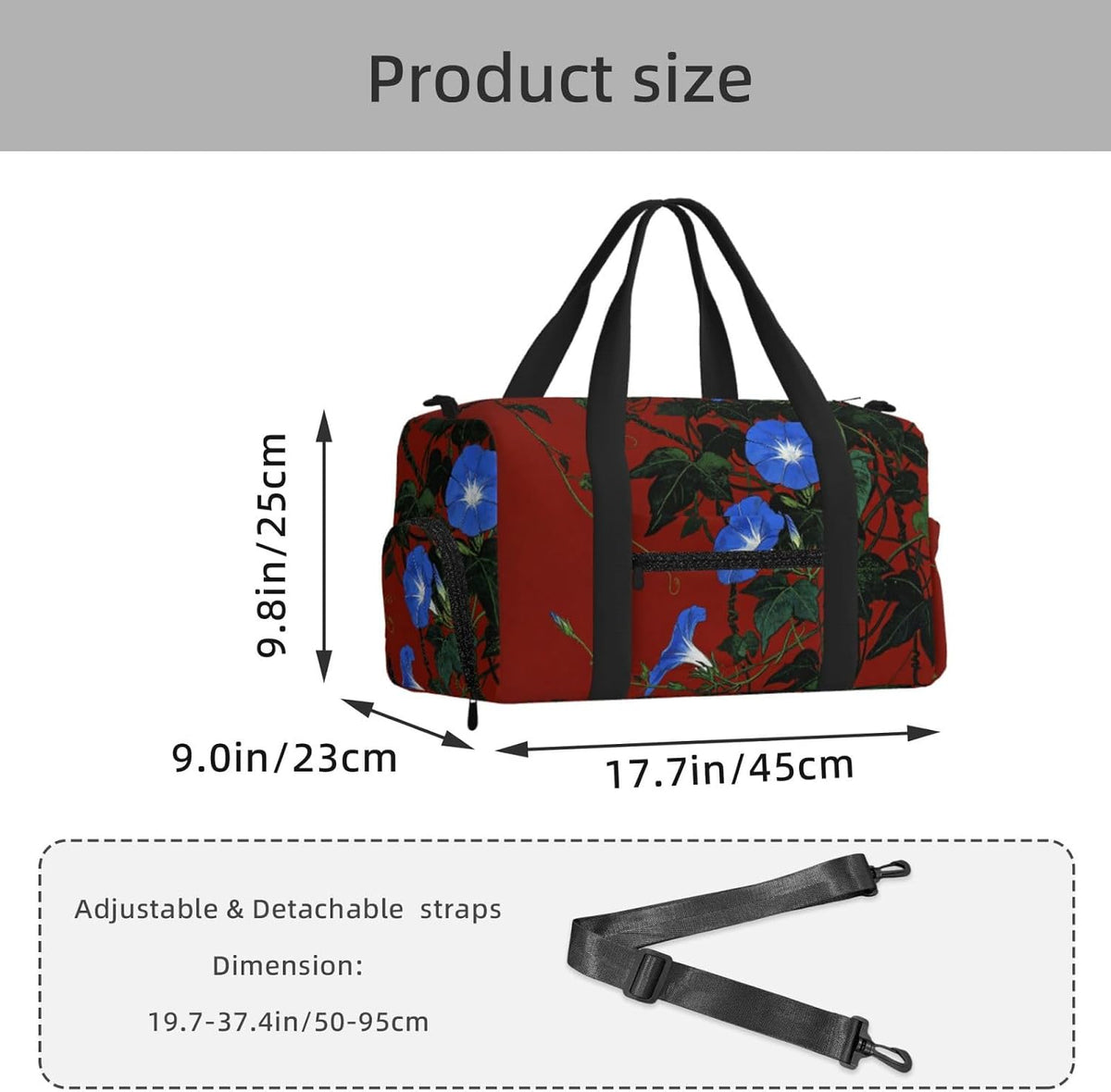 Red Green Flower Duffel Bag with Shoe Compartment-Sports Gym Weekender for Men Women, Waterproof Travel Tote with Wet Pocket for Dirty Shoes