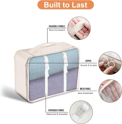 Packing Cubes for Travel - 7 Set Luggage Organizer Bags for Family, Mesh Breathable Travel Packing Cubes for Suitcases Durable Essentials Bags Set with Large Toiletries Bag(Beige)