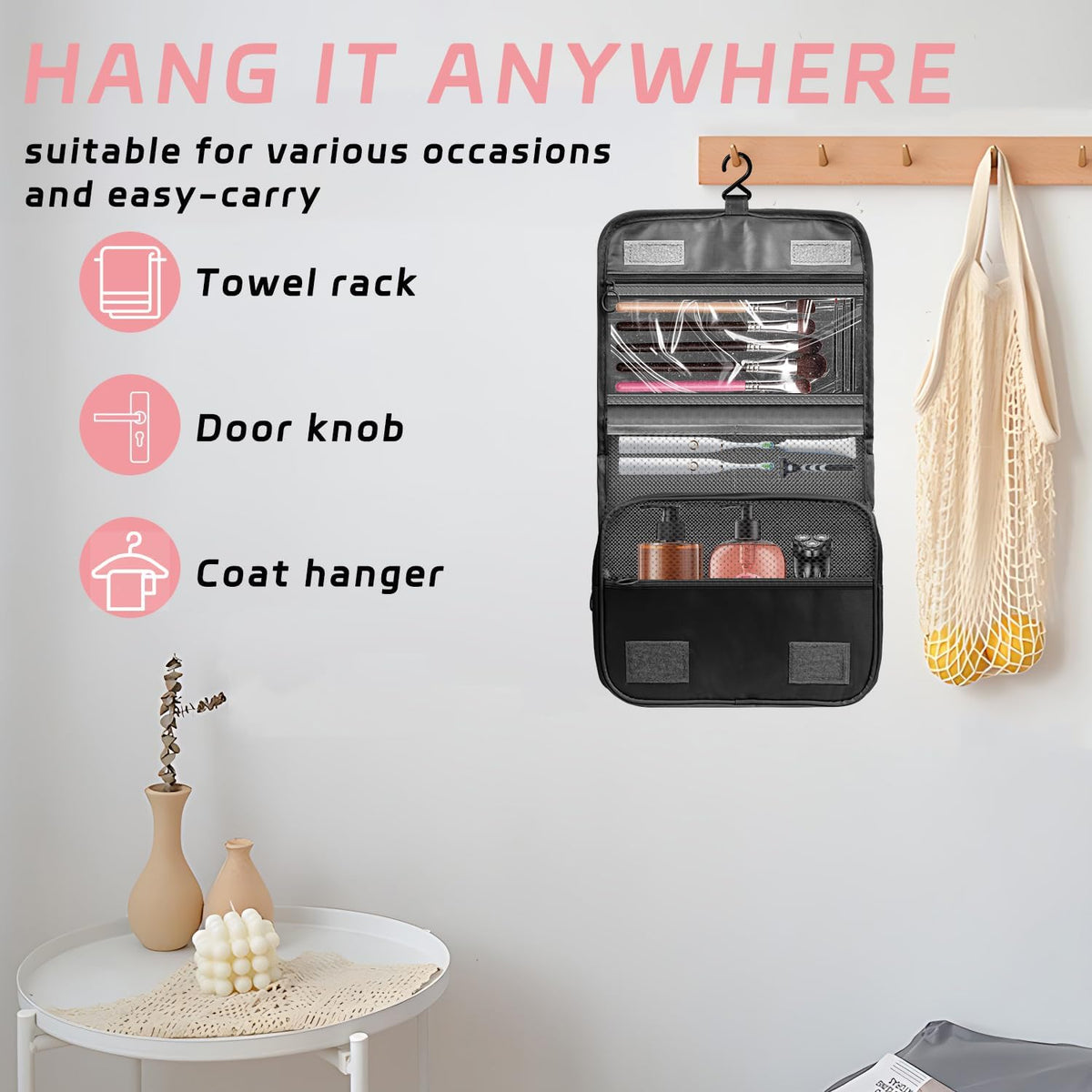 Toiletry Bag Travel Bag with Hanging Hook, Waterproof Shower Bathroom Hanging Toiletry Bag for Men Women,Small Multifunctional Makeup Cosmetic Bag,Portable Toiletries Bag Travel Organizer (Grey)