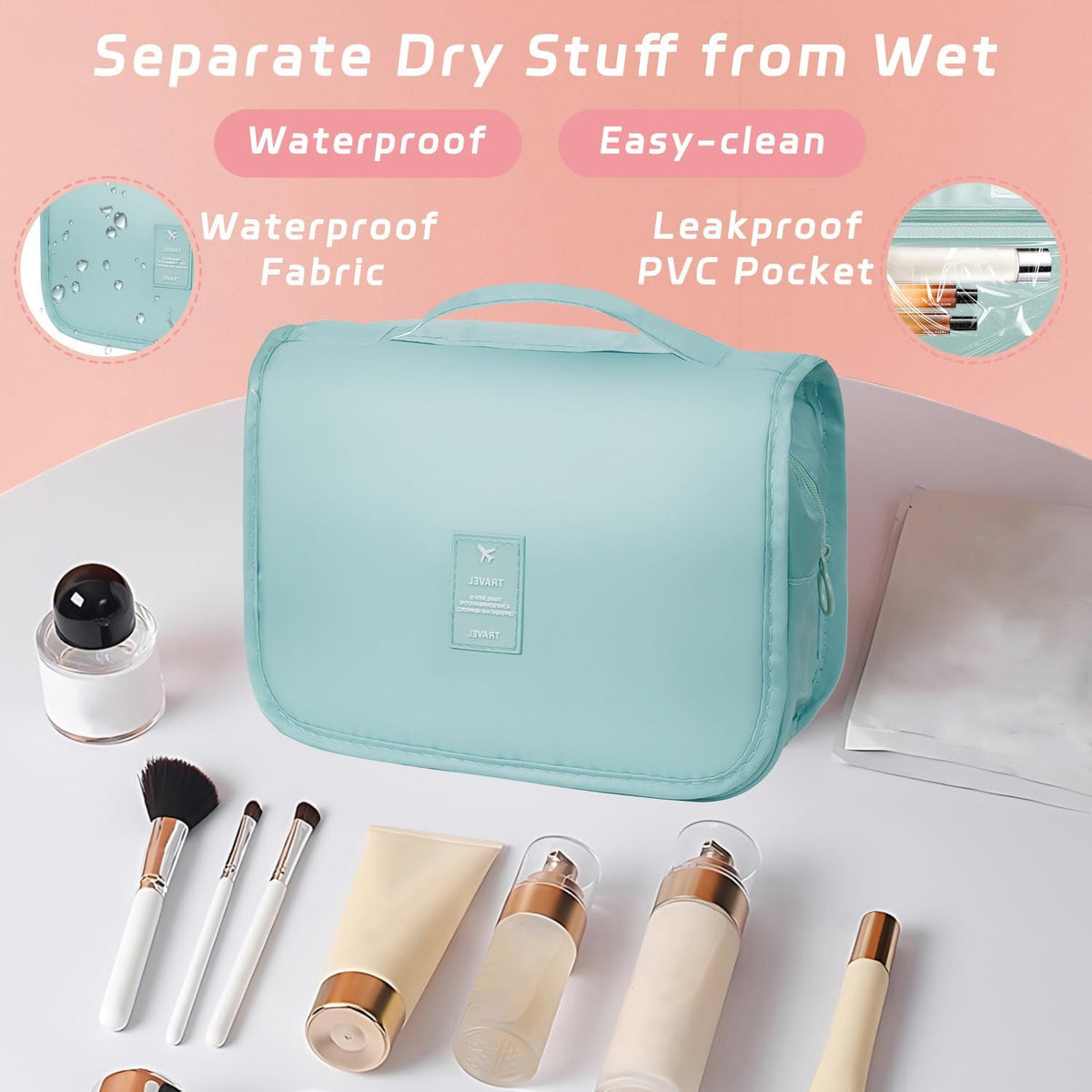 Toiletry Bag Travel Bag with Hanging Hook, Waterproof Shower Bathroom Hanging Toiletry Bag for Men Women,Small Multifunctional Makeup Cosmetic Bag,Portable Toiletries Bag Travel Organizer (Grey)