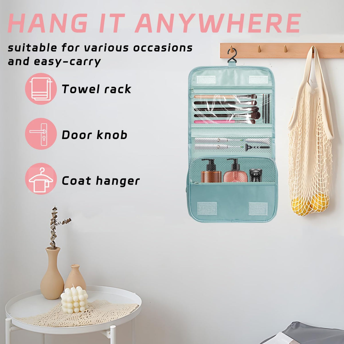 Toiletry Bag Travel Bag with Hanging Hook, Waterproof Shower Bathroom Hanging Toiletry Bag for Men Women,Small Multifunctional Makeup Cosmetic Bag,Portable Toiletries Bag Travel Organizer (Grey)