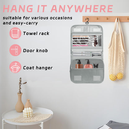 Toiletry Bag Travel Bag with Hanging Hook, Waterproof Shower Bathroom Hanging Toiletry Bag for Men Women,Small Multifunctional Makeup Cosmetic Bag,Portable Toiletries Bag Travel Organizer (Grey)