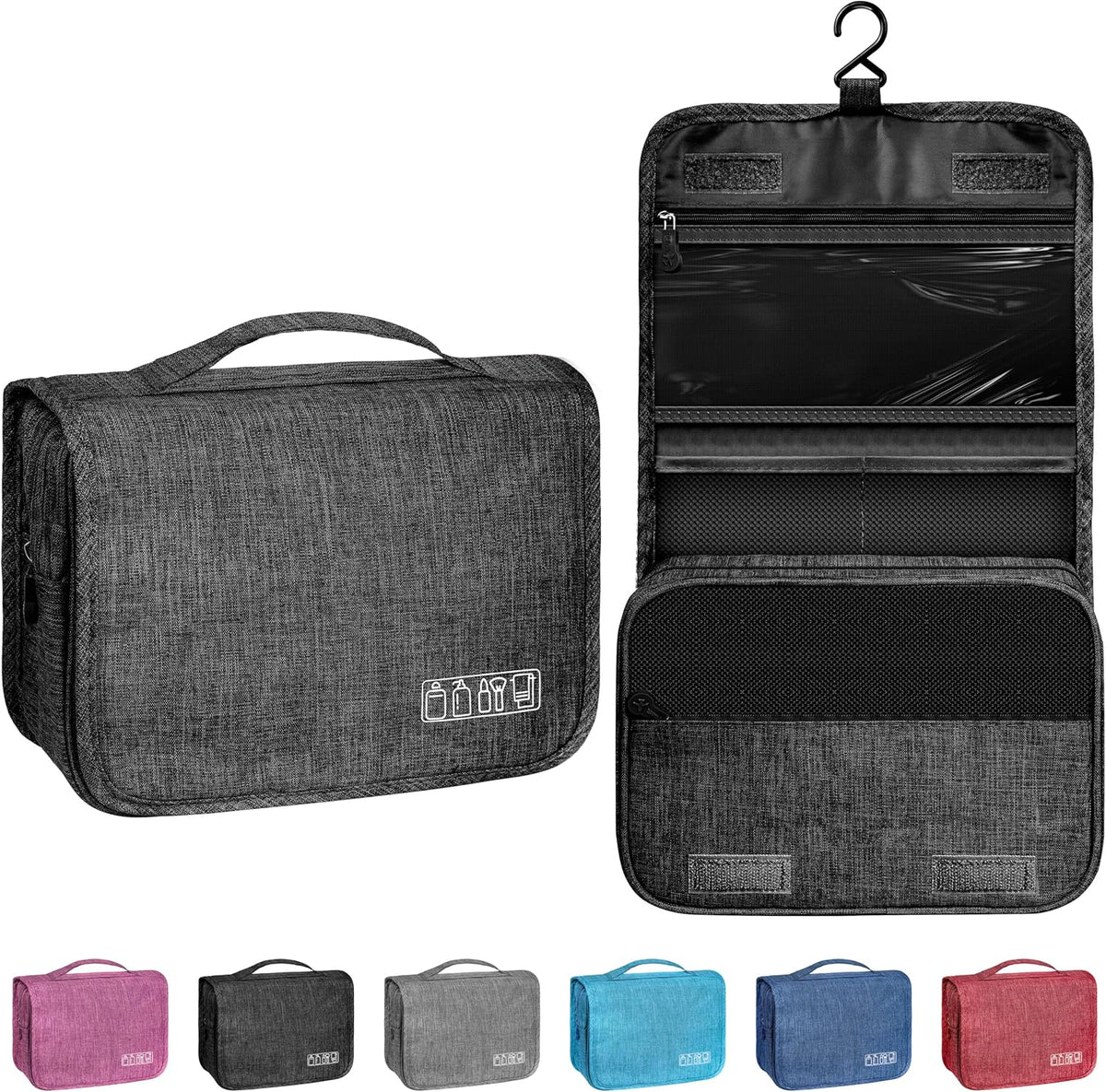 Toiletry Bag Travel Bag with Hanging Hook, Waterproof Shower Bathroom Hanging Toiletry Bag for Men Women,Small Multifunctional Makeup Cosmetic Bag,Portable Toiletries Bag Travel Organizer (Grey)