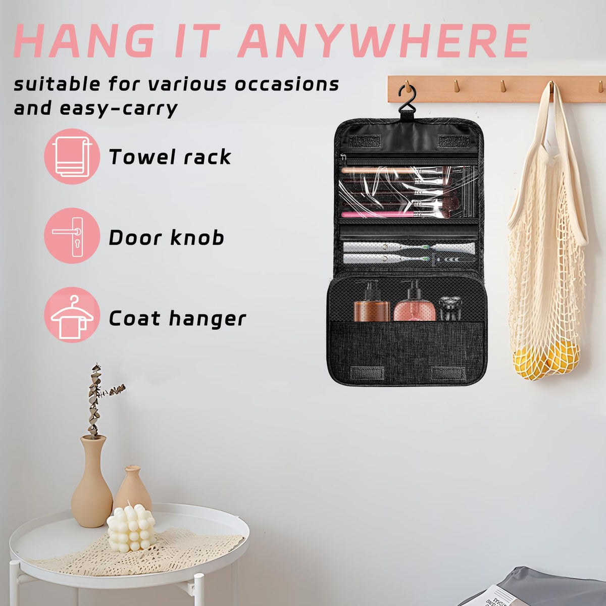 Toiletry Bag Travel Bag with Hanging Hook, Waterproof Shower Bathroom Hanging Toiletry Bag for Men Women,Small Multifunctional Makeup Cosmetic Bag,Portable Toiletries Bag Travel Organizer (Grey)