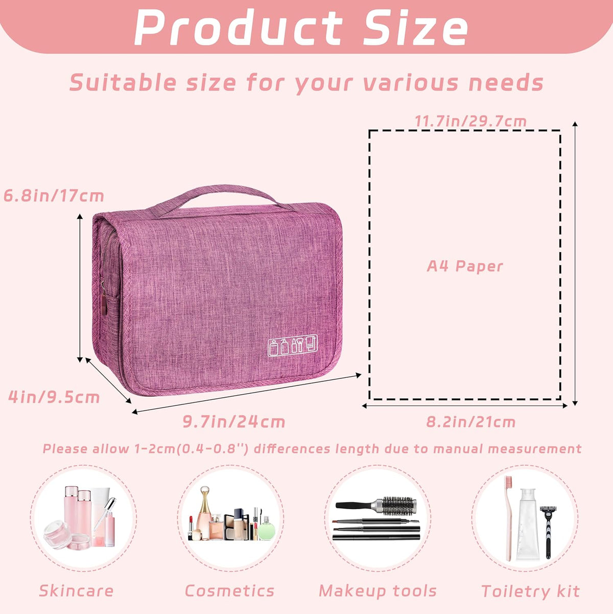 Toiletry Bag Travel Bag with Hanging Hook, Waterproof Shower Bathroom Hanging Toiletry Bag for Men Women,Small Multifunctional Makeup Cosmetic Bag,Portable Toiletries Bag Travel Organizer (Grey)