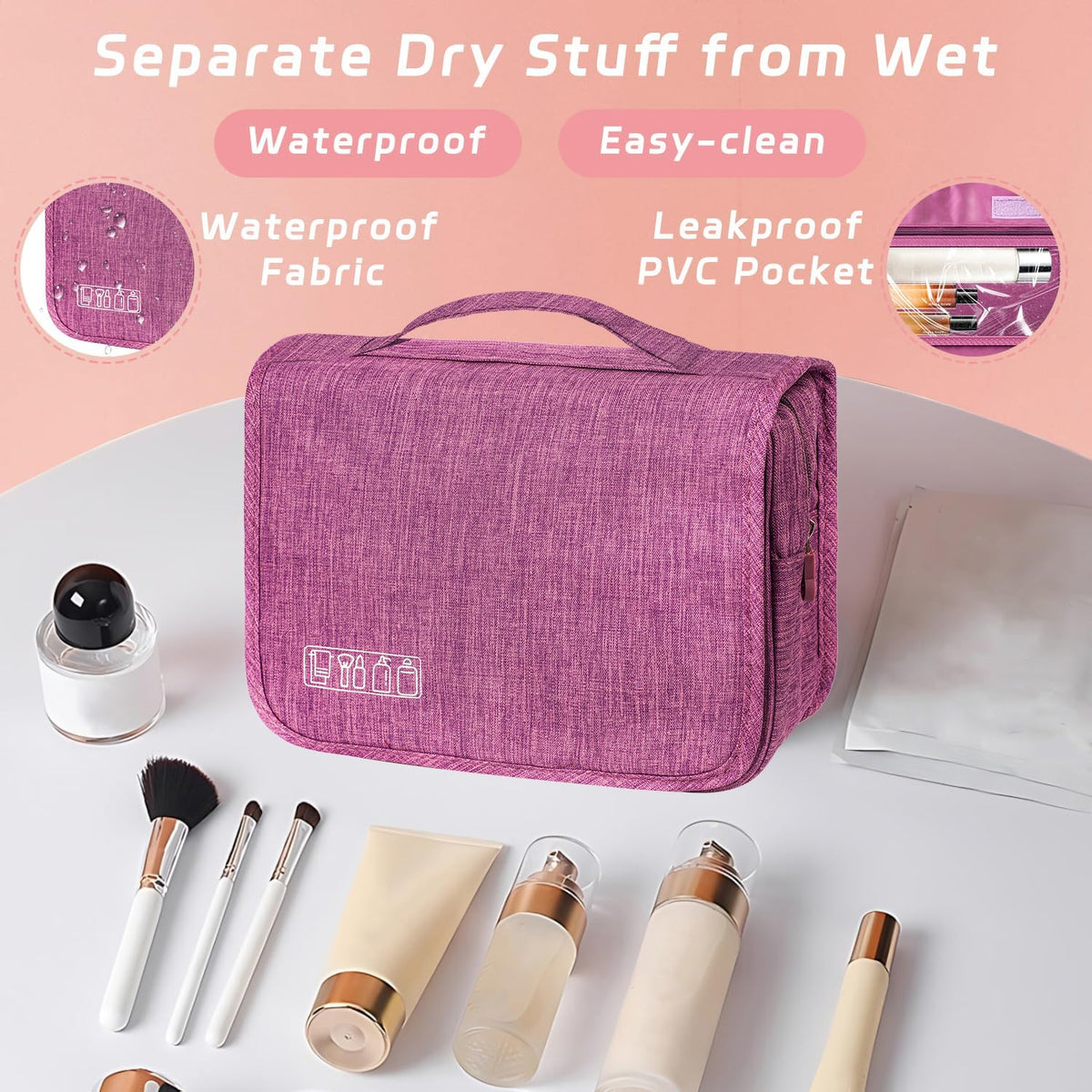 Toiletry Bag Travel Bag with Hanging Hook, Waterproof Shower Bathroom Hanging Toiletry Bag for Men Women,Small Multifunctional Makeup Cosmetic Bag,Portable Toiletries Bag Travel Organizer (Grey)