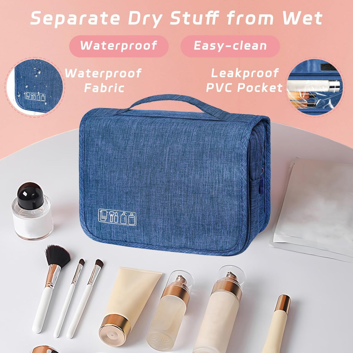 Toiletry Bag Travel Bag with Hanging Hook, Waterproof Shower Bathroom Hanging Toiletry Bag for Men Women,Small Multifunctional Makeup Cosmetic Bag,Portable Toiletries Bag Travel Organizer (Grey)
