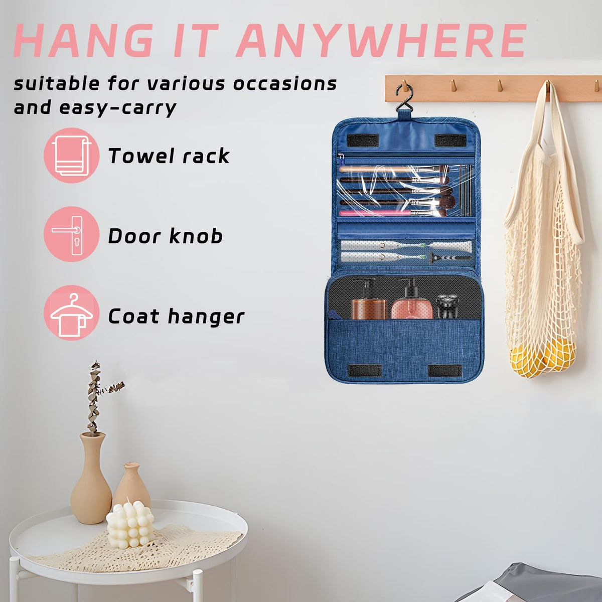 Toiletry Bag Travel Bag with Hanging Hook, Waterproof Shower Bathroom Hanging Toiletry Bag for Men Women,Small Multifunctional Makeup Cosmetic Bag,Portable Toiletries Bag Travel Organizer (Grey)