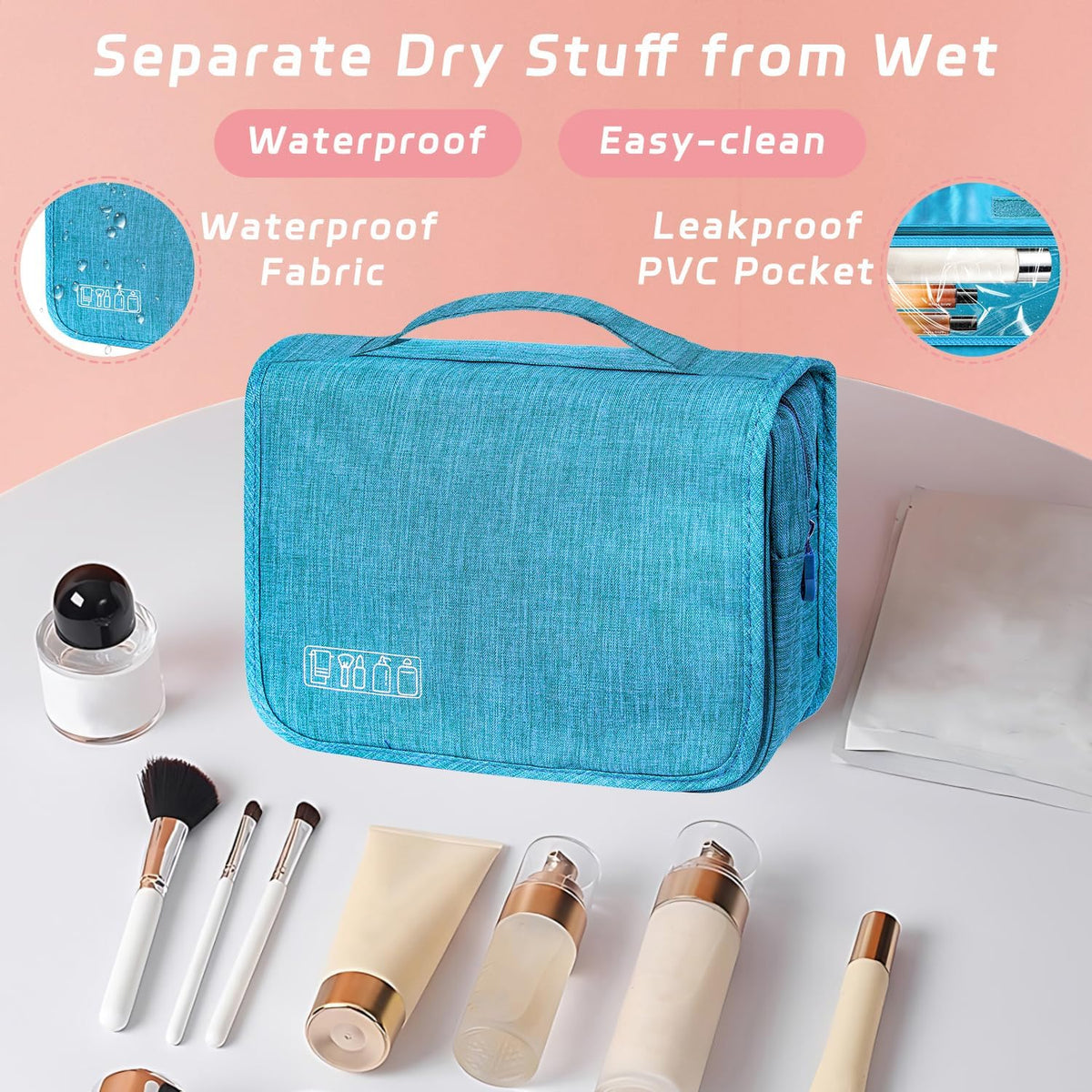 Toiletry Bag Travel Bag with Hanging Hook, Waterproof Shower Bathroom Hanging Toiletry Bag for Men Women,Small Multifunctional Makeup Cosmetic Bag,Portable Toiletries Bag Travel Organizer (Grey)