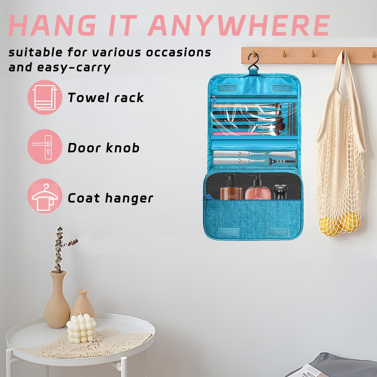 Toiletry Bag Travel Bag with Hanging Hook, Waterproof Shower Bathroom Hanging Toiletry Bag for Men Women,Small Multifunctional Makeup Cosmetic Bag,Portable Toiletries Bag Travel Organizer (Grey)