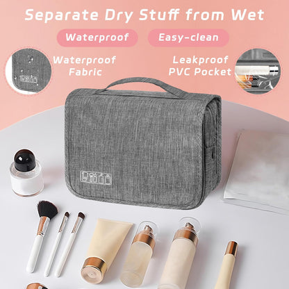 Toiletry Bag Travel Bag with Hanging Hook, Waterproof Shower Bathroom Hanging Toiletry Bag for Men Women,Small Multifunctional Makeup Cosmetic Bag,Portable Toiletries Bag Travel Organizer (Grey)