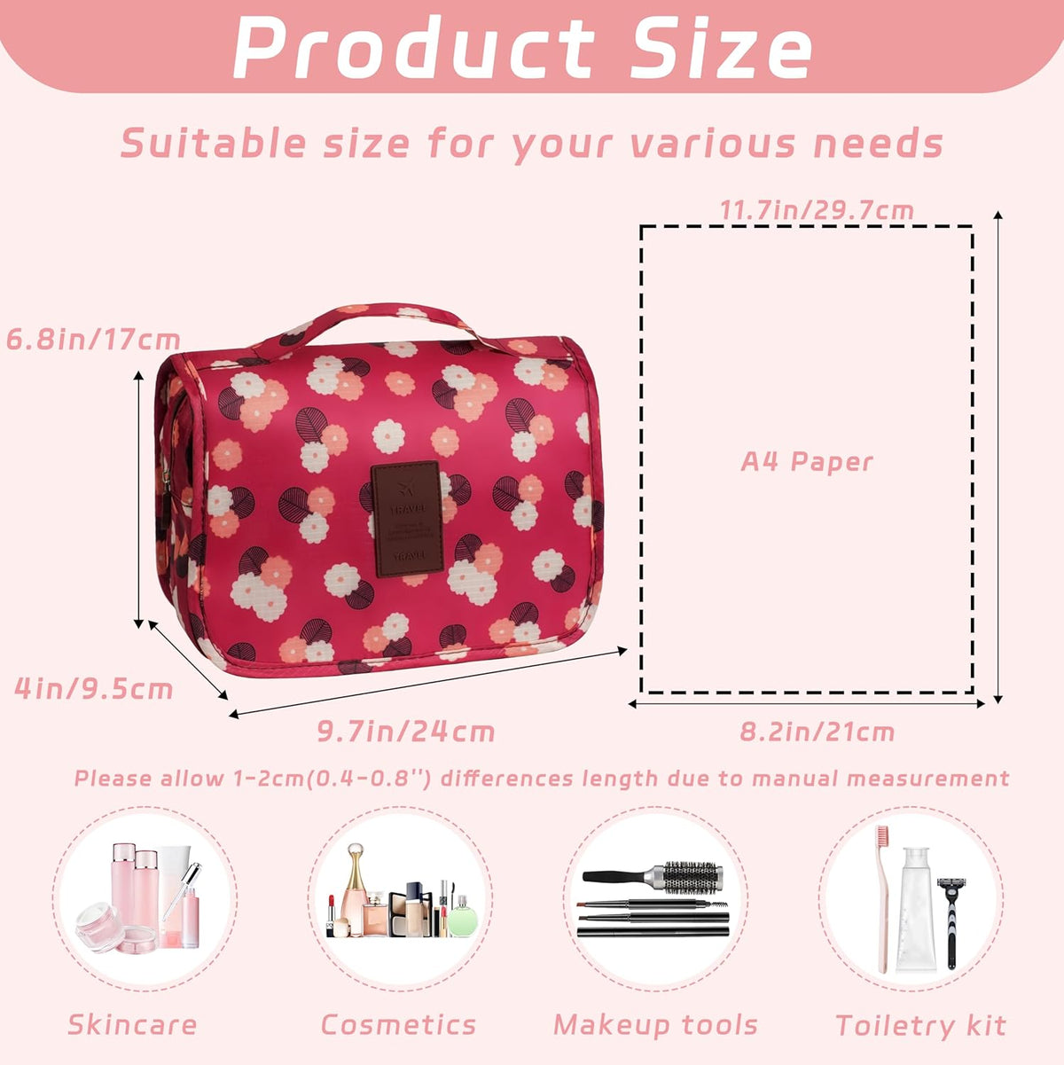 Toiletry Bag Travel Bag with Hanging Hook, Waterproof Shower Bathroom Hanging Toiletry Bag for Men Women,Small Multifunctional Makeup Cosmetic Bag,Portable Toiletries Bag Travel Organizer (Grey)