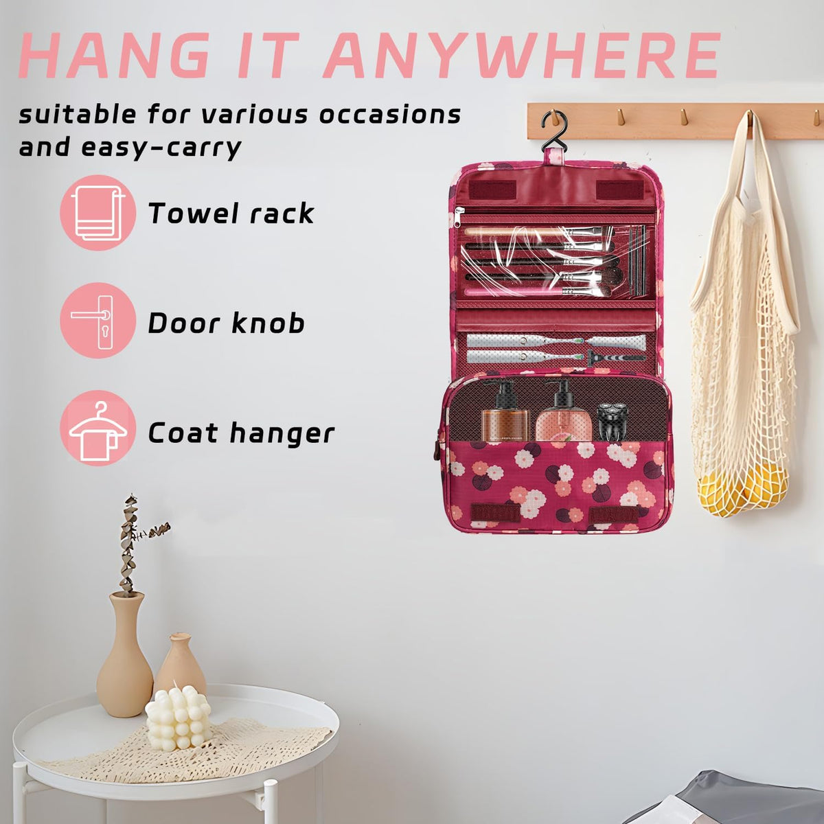 Toiletry Bag Travel Bag with Hanging Hook, Waterproof Shower Bathroom Hanging Toiletry Bag for Men Women,Small Multifunctional Makeup Cosmetic Bag,Portable Toiletries Bag Travel Organizer (Grey)
