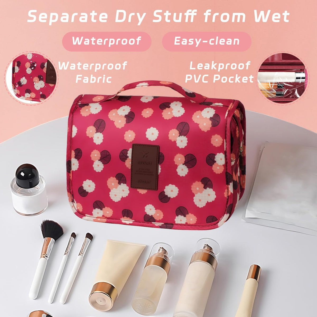 Toiletry Bag Travel Bag with Hanging Hook, Waterproof Shower Bathroom Hanging Toiletry Bag for Men Women,Small Multifunctional Makeup Cosmetic Bag,Portable Toiletries Bag Travel Organizer (Grey)