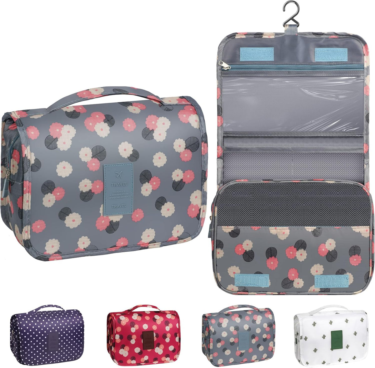 Toiletry Bag Travel Bag with Hanging Hook, Waterproof Shower Bathroom Hanging Toiletry Bag for Men Women,Small Multifunctional Makeup Cosmetic Bag,Portable Toiletries Bag Travel Organizer (Grey)