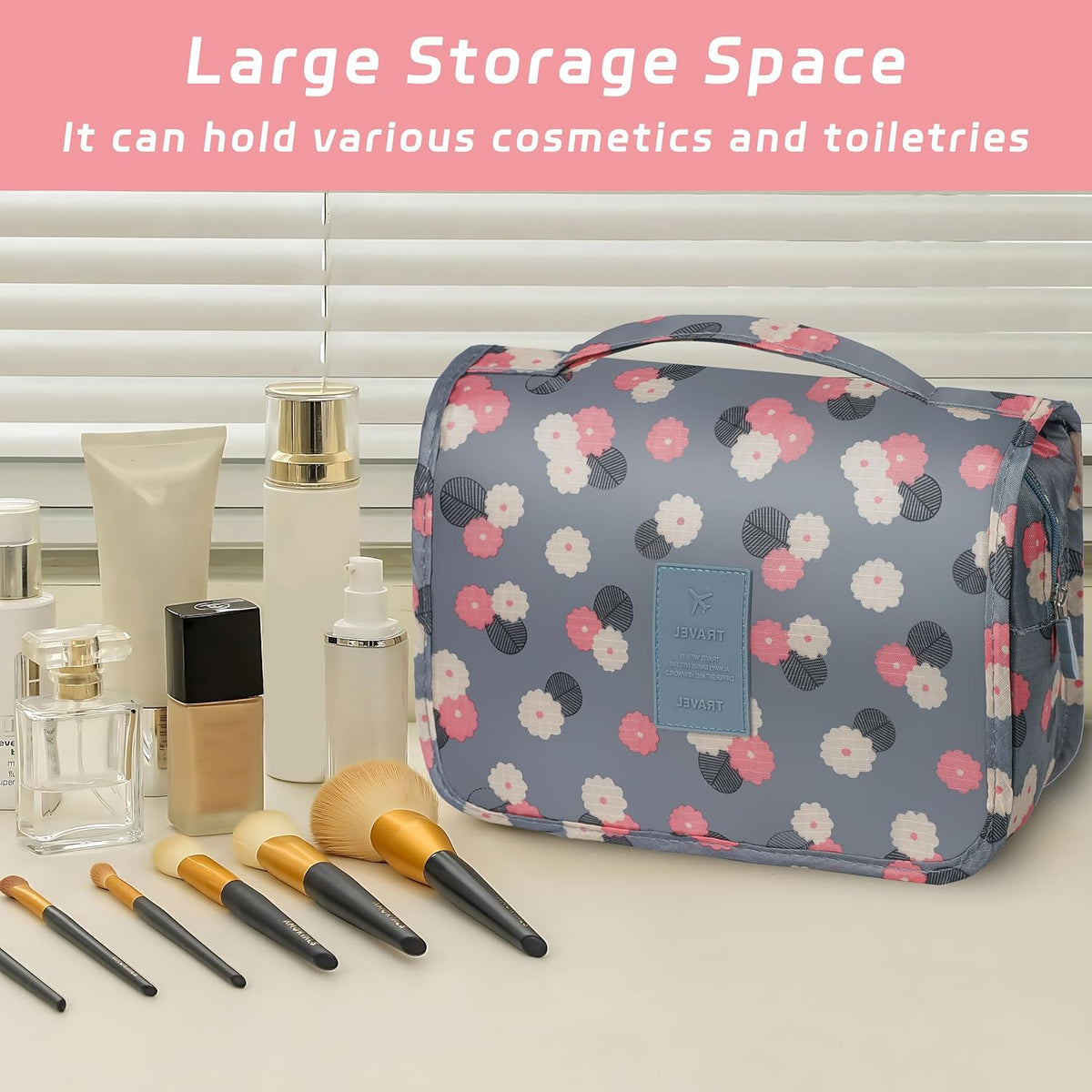 Toiletry Bag Travel Bag with Hanging Hook, Waterproof Shower Bathroom Hanging Toiletry Bag for Men Women,Small Multifunctional Makeup Cosmetic Bag,Portable Toiletries Bag Travel Organizer (Grey)