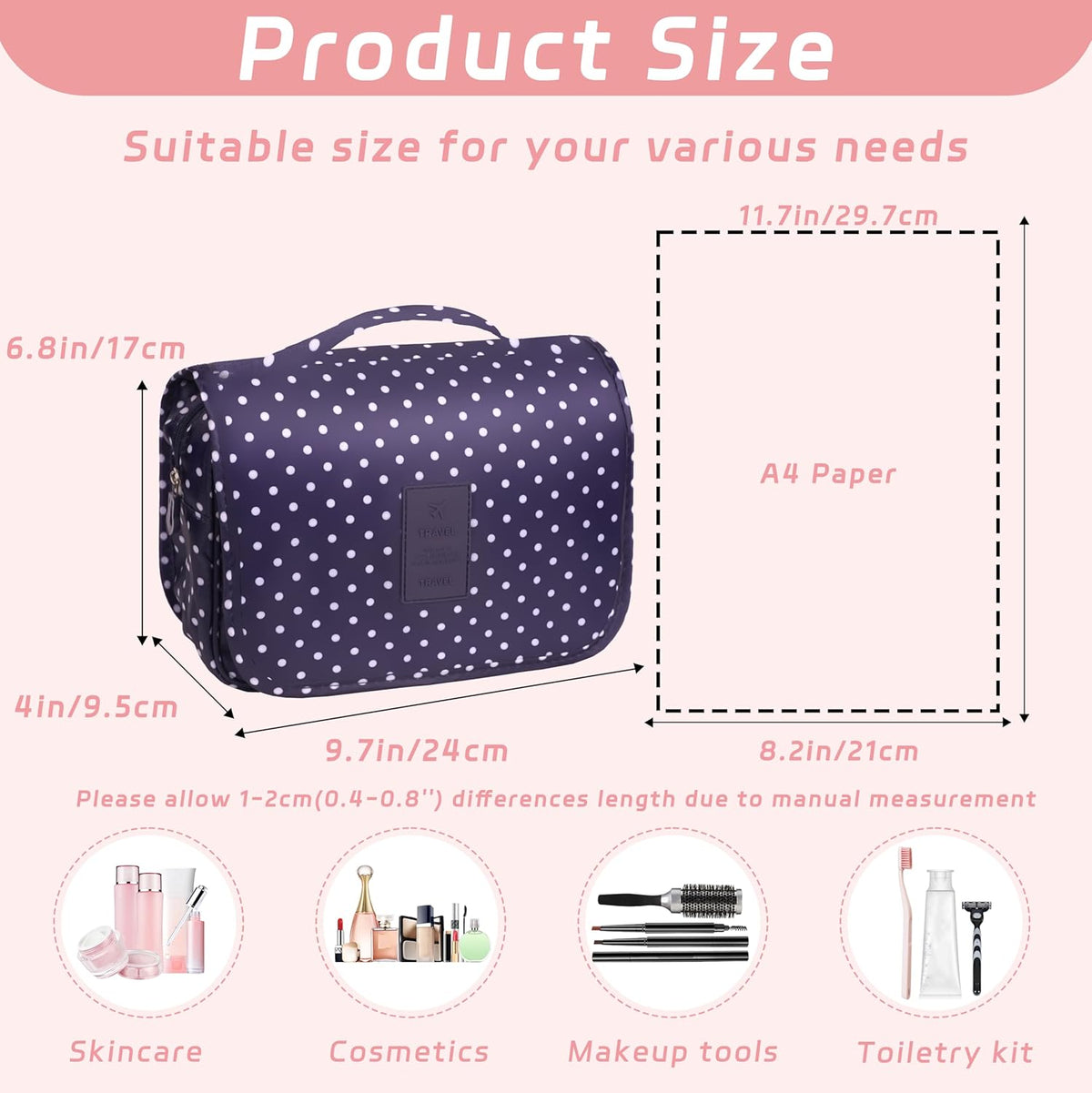Toiletry Bag Travel Bag with Hanging Hook, Waterproof Shower Bathroom Hanging Toiletry Bag for Men Women,Small Multifunctional Makeup Cosmetic Bag,Portable Toiletries Bag Travel Organizer (Grey)