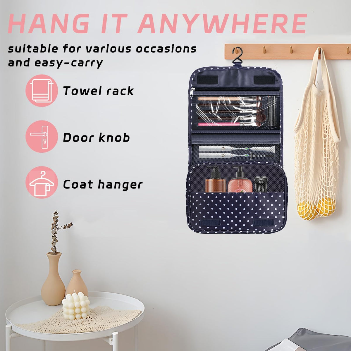 Toiletry Bag Travel Bag with Hanging Hook, Waterproof Shower Bathroom Hanging Toiletry Bag for Men Women,Small Multifunctional Makeup Cosmetic Bag,Portable Toiletries Bag Travel Organizer (Grey)