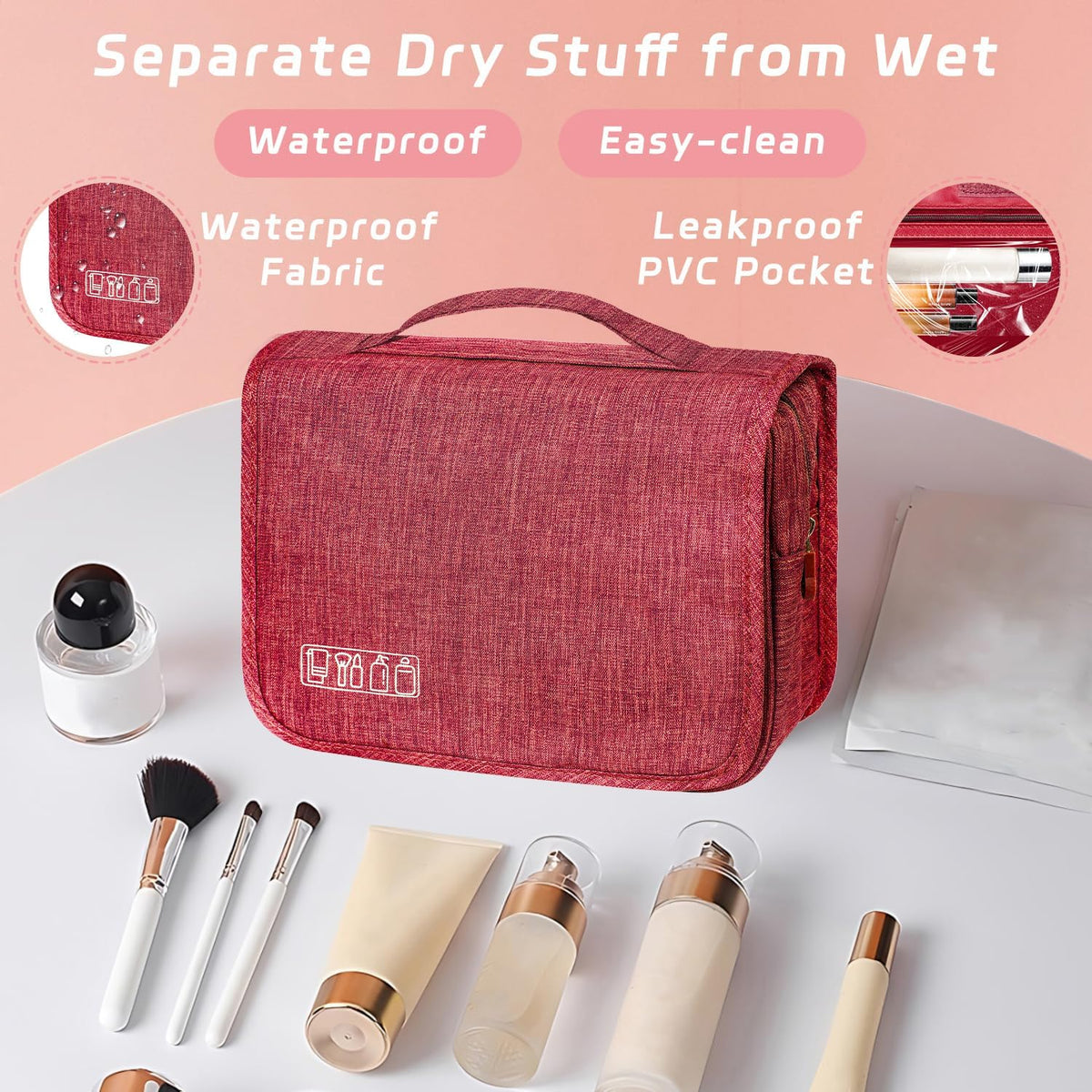 Toiletry Bag Travel Bag with Hanging Hook, Waterproof Shower Bathroom Hanging Toiletry Bag for Men Women,Small Multifunctional Makeup Cosmetic Bag,Portable Toiletries Bag Travel Organizer (Grey)