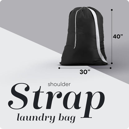 Bag Shoulder Strap Extra Large - Drawstring Locking Closure, Durable Material, Heavy Duty Stitching, Hands Free Carrying - Perfect College Dorm (Black, 30" x 40")