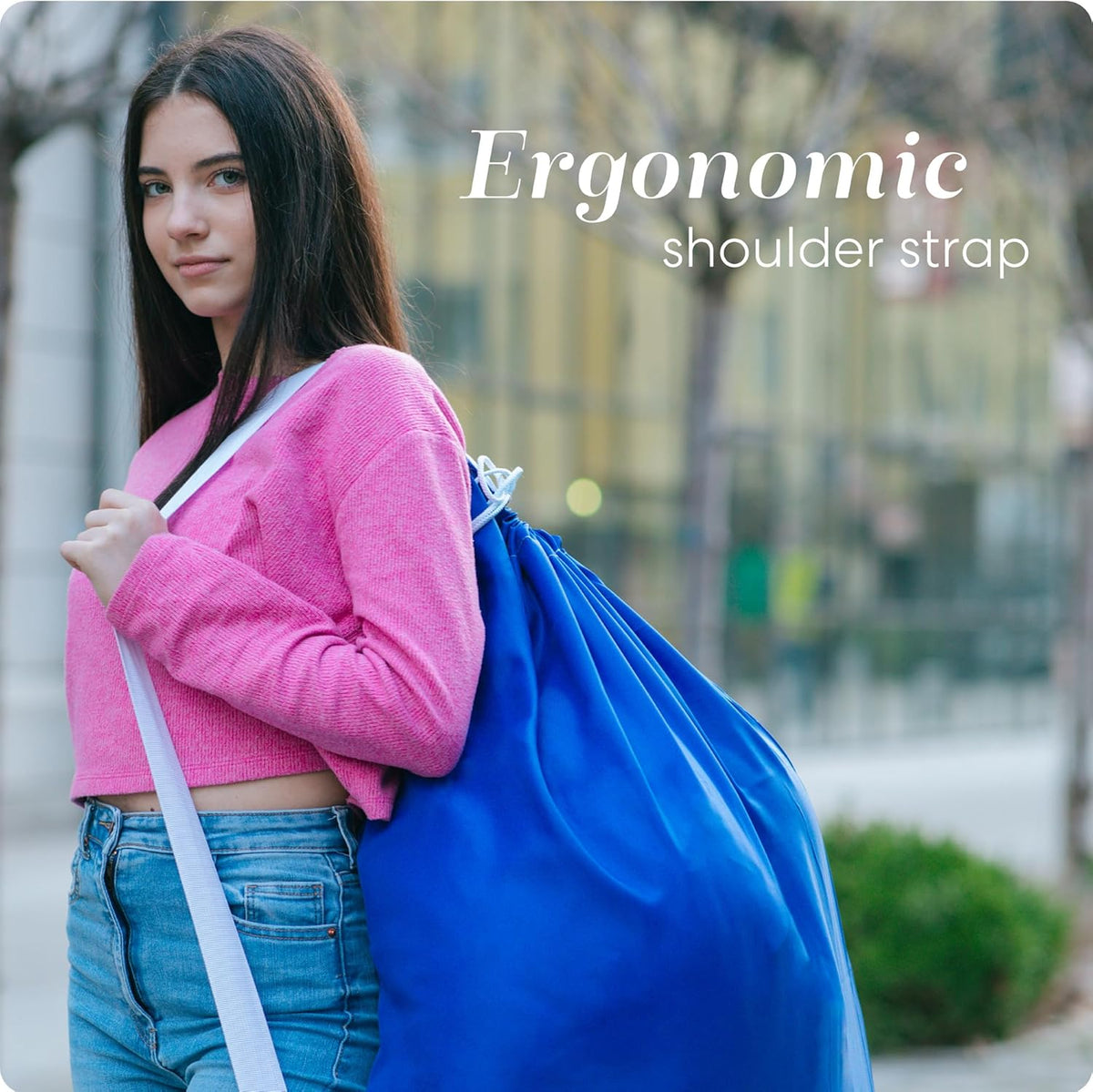 Bag Shoulder Strap Extra Large - Drawstring Locking Closure, Durable Material, Heavy Duty Stitching, Hands Free Carrying - Perfect College Dorm (Black, 30" x 40")