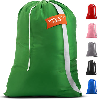Bag Shoulder Strap Extra Large - Drawstring Locking Closure, Durable Material, Heavy Duty Stitching, Hands Free Carrying - Perfect College Dorm (Black, 30" x 40")