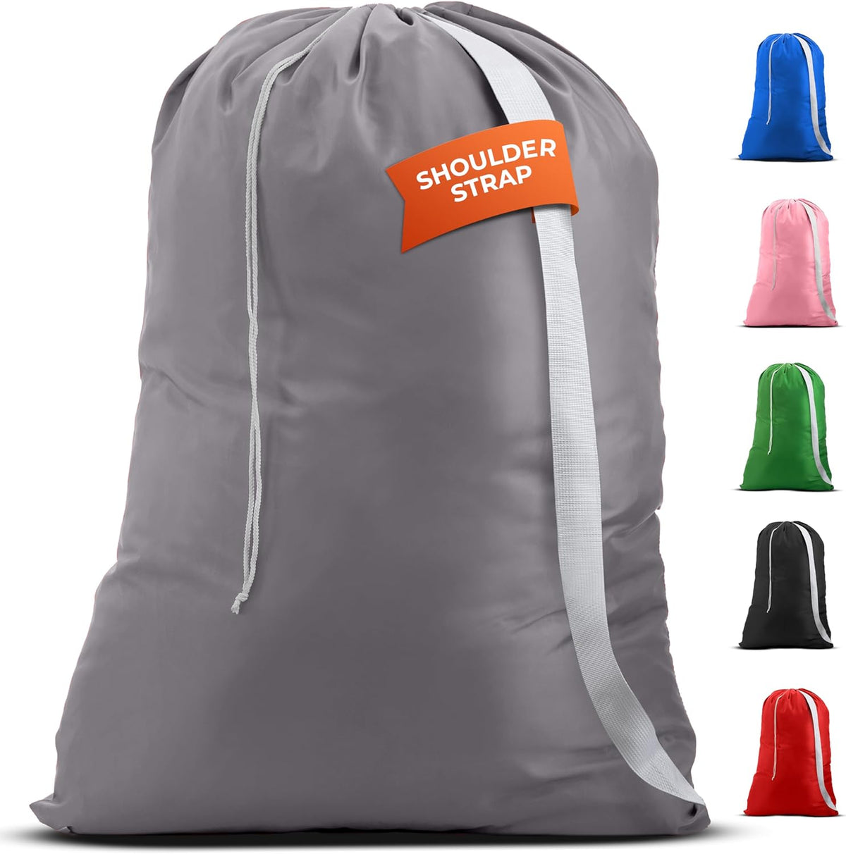 Bag Shoulder Strap Extra Large - Drawstring Locking Closure, Durable Material, Heavy Duty Stitching, Hands Free Carrying - Perfect College Dorm (Black, 30" x 40")
