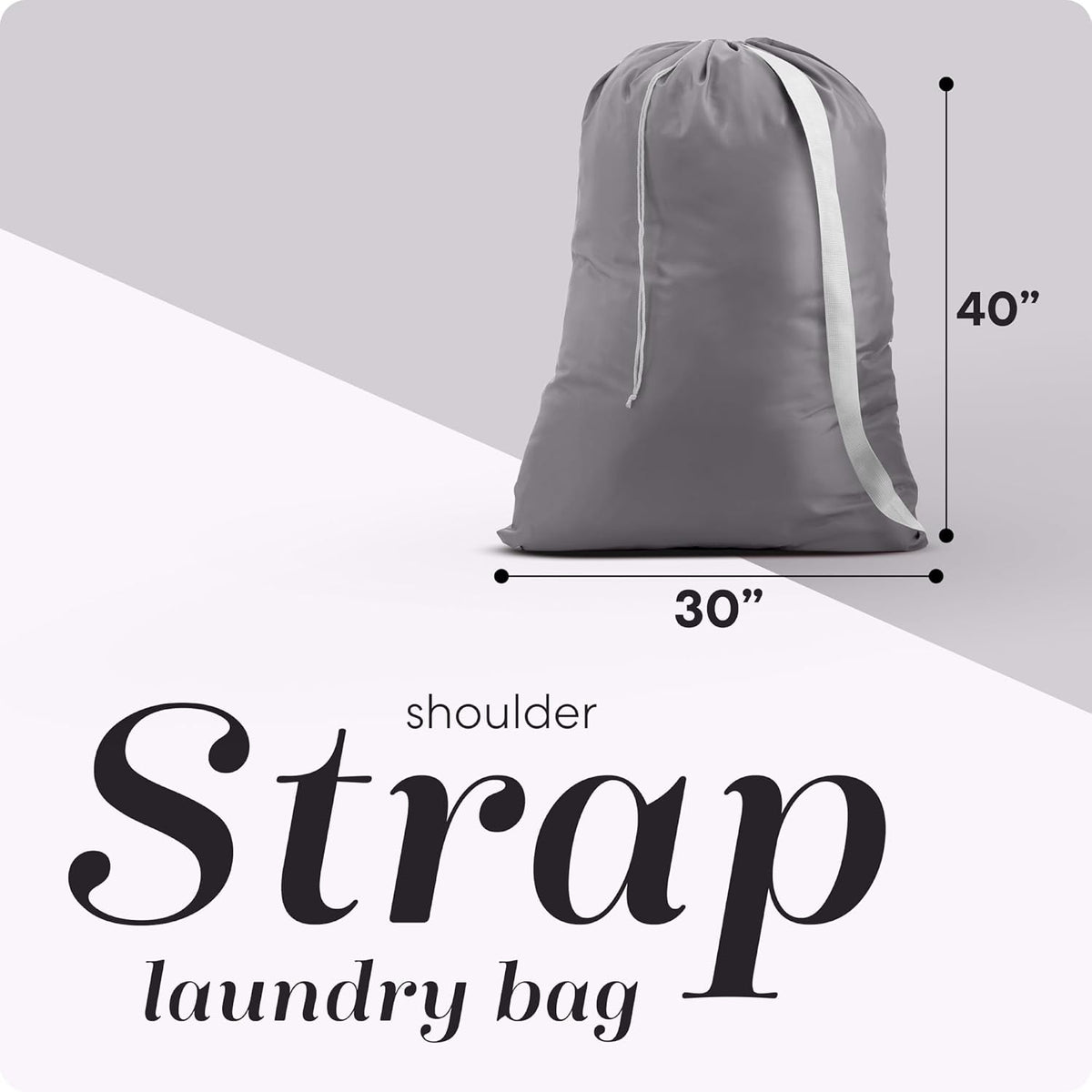 Bag Shoulder Strap Extra Large - Drawstring Locking Closure, Durable Material, Heavy Duty Stitching, Hands Free Carrying - Perfect College Dorm (Black, 30" x 40")