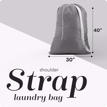Bag Shoulder Strap Extra Large - Drawstring Locking Closure, Durable Material, Heavy Duty Stitching, Hands Free Carrying - Perfect College Dorm (Black, 30" x 40")