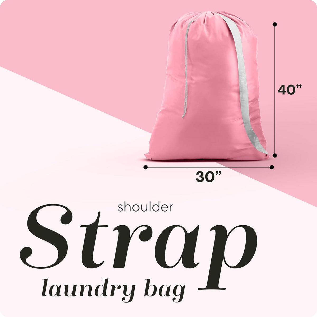 Bag Shoulder Strap Extra Large - Drawstring Locking Closure, Durable Material, Heavy Duty Stitching, Hands Free Carrying - Perfect College Dorm (Black, 30" x 40")