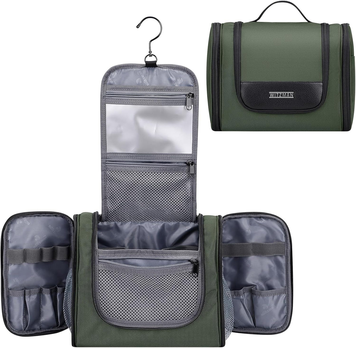 Toiletry Bag for Men Nylon Hanging Water-resistant Shaving Dopp Kit | With Dry-wet Separation Pocket, Multi-pockets for Organized Storage, Lightweight, For Travel, Bathroom, B690 Army Green