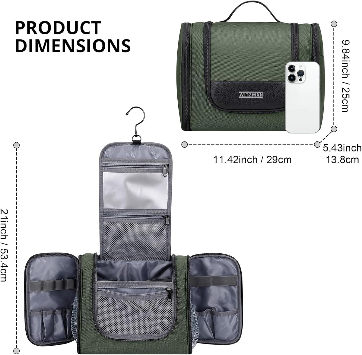Toiletry Bag for Men Nylon Hanging Water-resistant Shaving Dopp Kit | With Dry-wet Separation Pocket, Multi-pockets for Organized Storage, Lightweight, For Travel, Bathroom, B690 Army Green