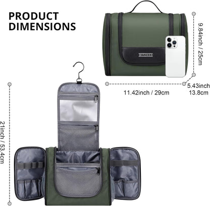 Toiletry Bag for Men Nylon Hanging Water-resistant Shaving Dopp Kit | With Dry-wet Separation Pocket, Multi-pockets for Organized Storage, Lightweight, For Travel, Bathroom, B690 Army Green