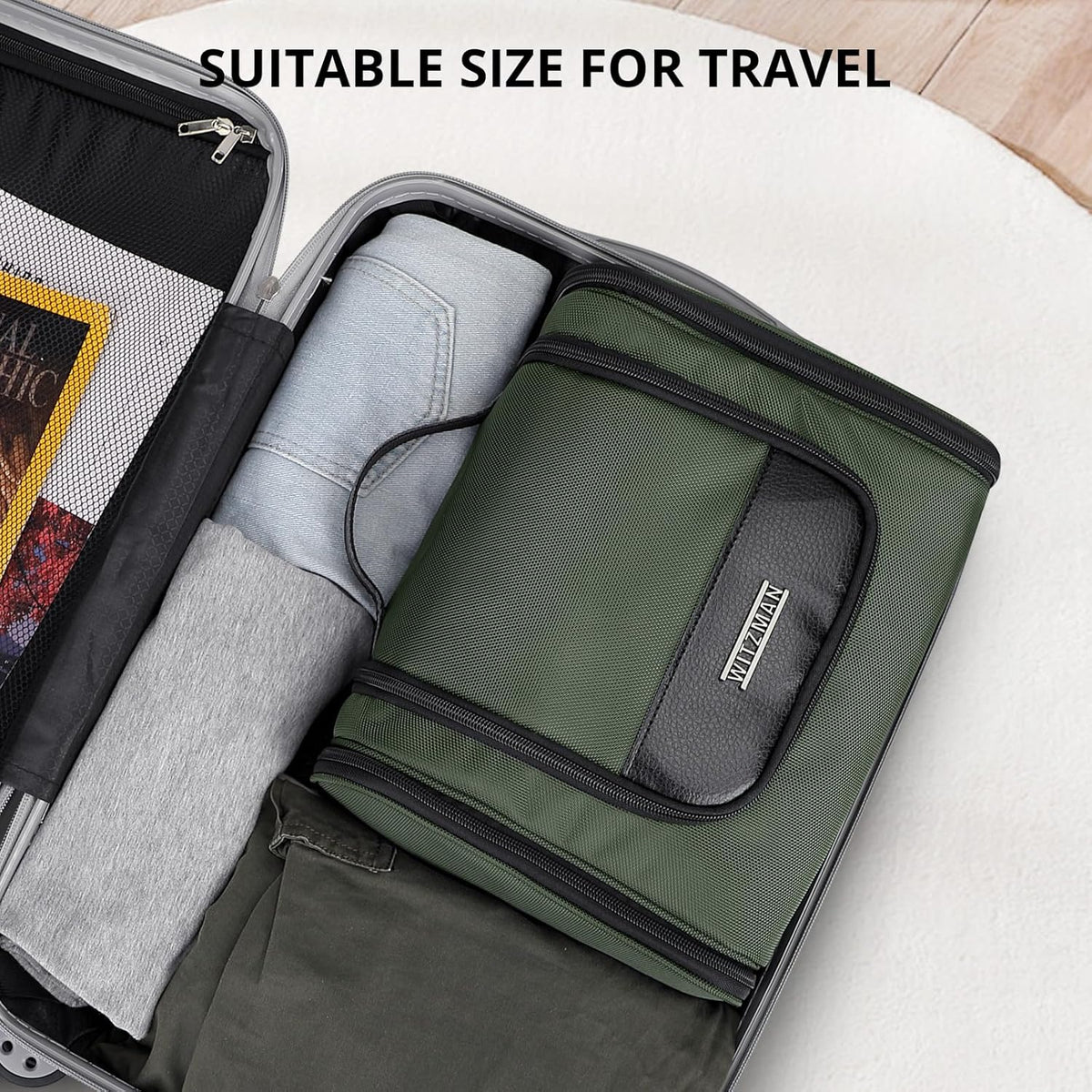 Toiletry Bag for Men Nylon Hanging Water-resistant Shaving Dopp Kit | With Dry-wet Separation Pocket, Multi-pockets for Organized Storage, Lightweight, For Travel, Bathroom, B690 Army Green